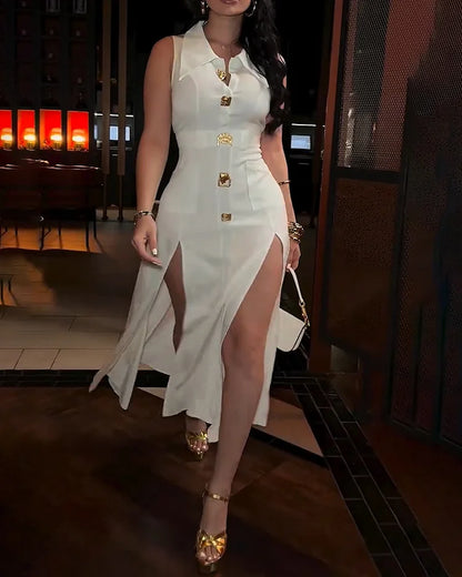 Slit Skirt Midi Dress White S
