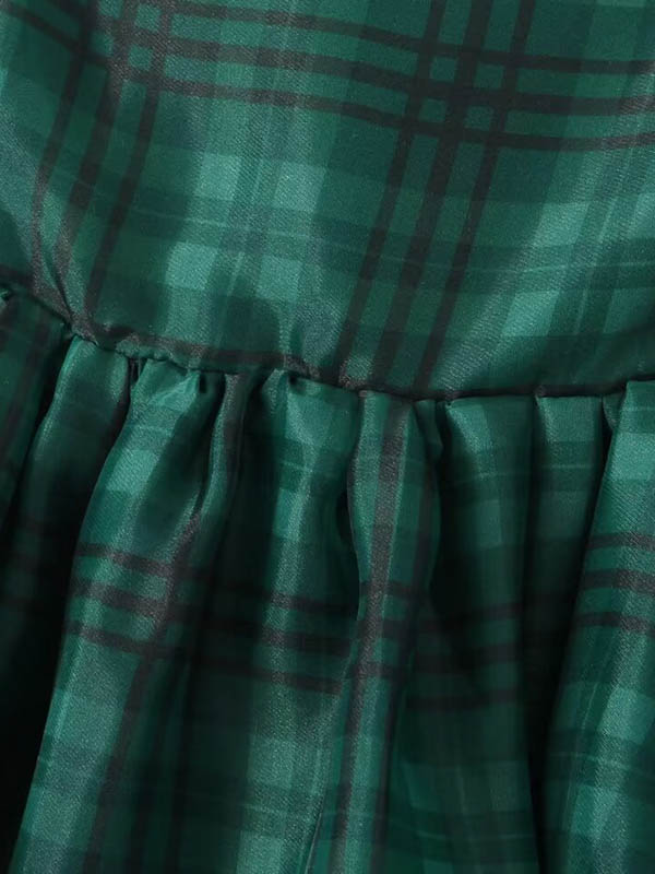 A-Line High Waisted Plaid Pleated Square-Neck Mini Dresses