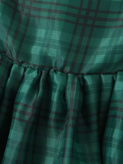 A-Line High Waisted Plaid Pleated Square-Neck Mini Dresses