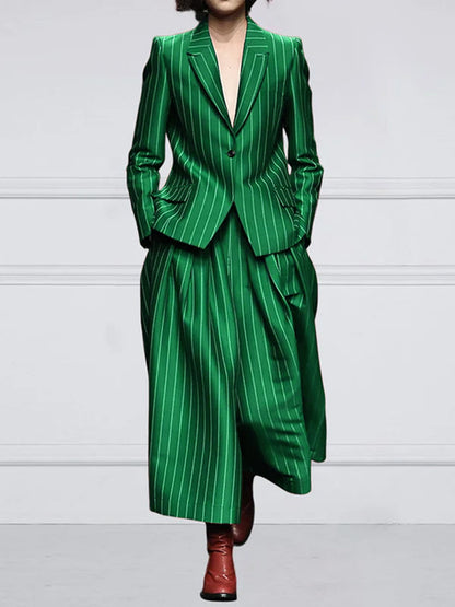 Long Sleeves Loose Striped Notched Collar Blazer Outerwear