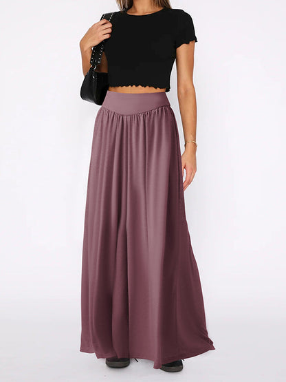 High Waisted Loose Pleated Pockets Solid Color Split-Joint Pants Trousers