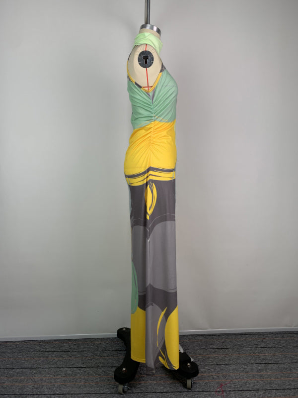 Skinny Sleeveless Printed High Neck Maxi Dresses