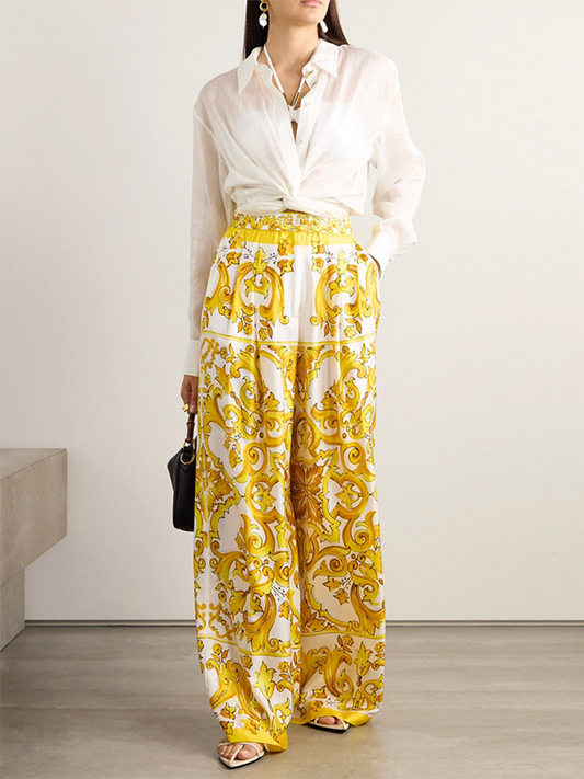 Loose Wide Leg Printed Casual Pants Bottoms Trousers