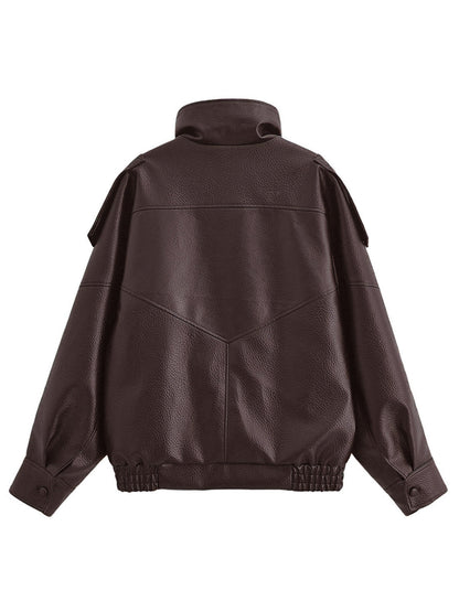 Zipper Split-Joint Solid Color Pockets Elasticity Buttoned Asymmetric Long Sleeves Stand Collar Outerwear Jackets