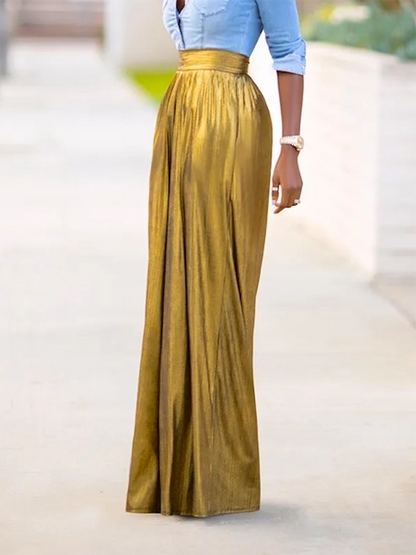 Loose Wide Leg Shiny Solid Color Casual Pants Bottoms Trousers