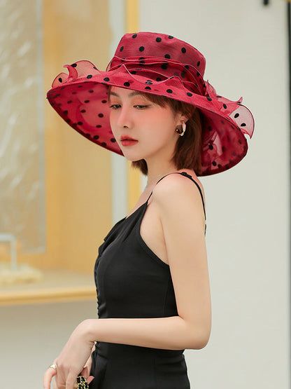 Flower Shape Gauze Polka Dot See-Through Split-Joint Sun Hat