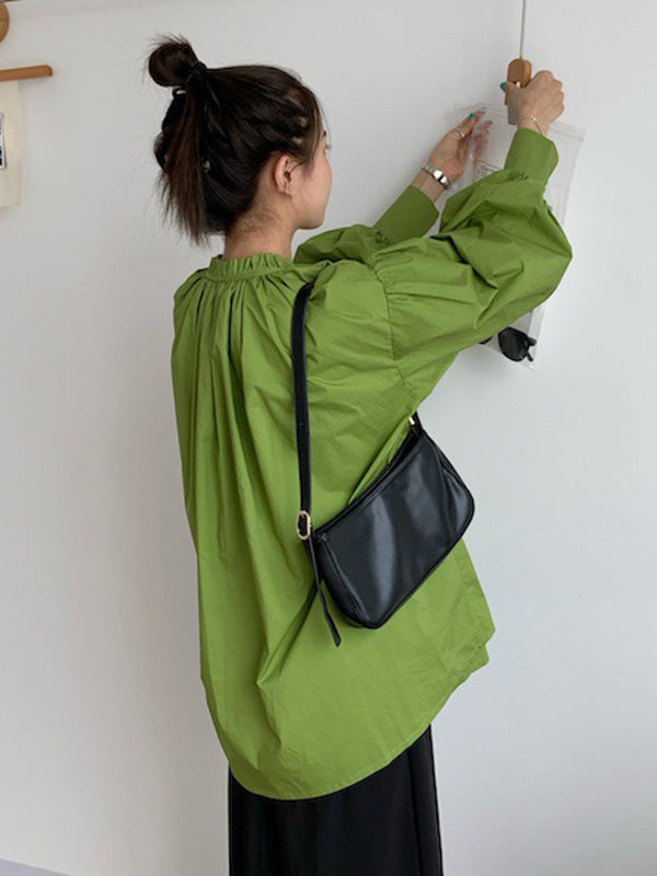 Urban Loose Puffärmel Agaric Laces Falbala Einfarbige Blusen 