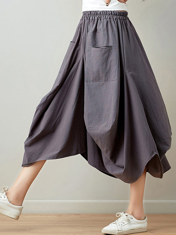 Artistic Retro Ramie Cotton 6 Colors Loose Irregular Elasticity Skirt