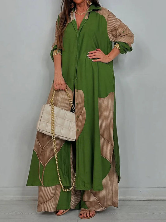 Long Sleeves Loose Floral Printed Split-Joint Split-Side Lapel Blouses&Shirts Tops