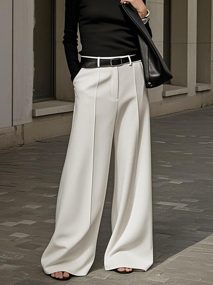 Loose Wide Leg No Belt Solid Color Zipper Casual Pants Bottoms Trousers