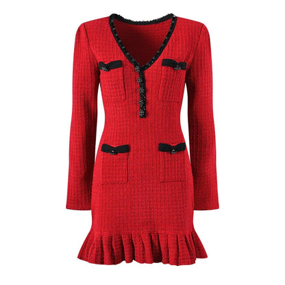 JURISALIN Knit Bodycon Dress RED