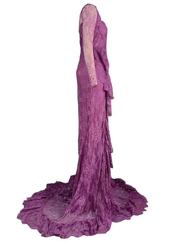 Robe de soirée longue à manches longues et col carré, en maille sirène transparente et fendue sur les côtés 