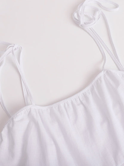 A-Line High Waisted Backless Layered Pleated Solid Color Spaghetti-Neck Mini Dresses