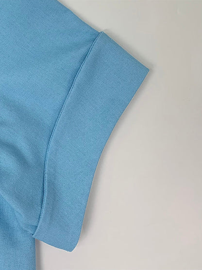 Loose Short Sleeves Solid Color Mock Neck Blouses&Shirts Tops