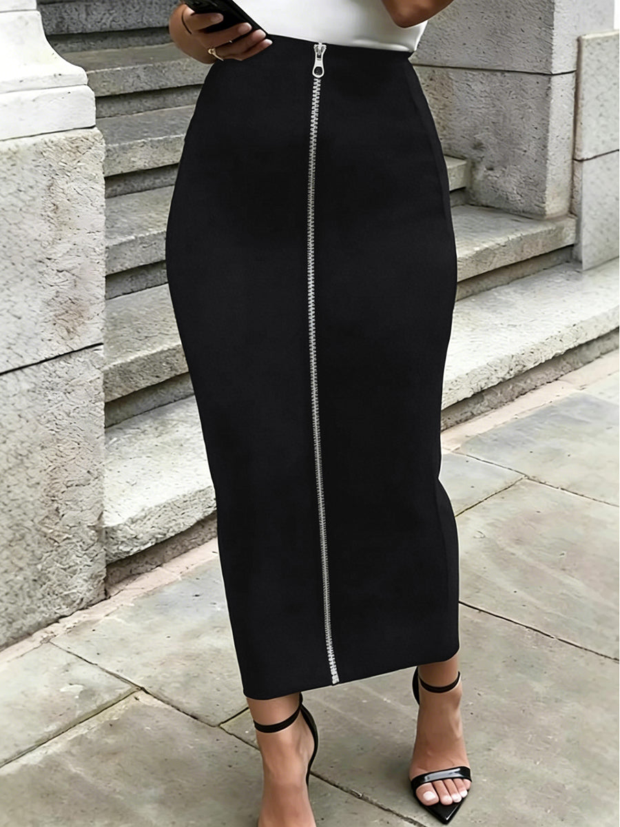 Bodycon High Waisted Solid Color Zipper Skirts Bottoms