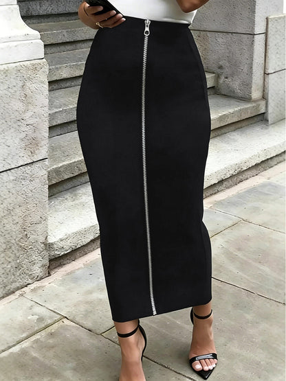 Bodycon High Waisted Solid Color Zipper Skirts Bottoms