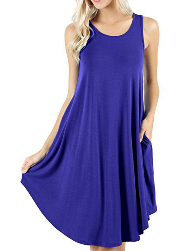 Loose Pockets Sleeveless Solid Color Spaghetti-Neck Mini Dresses