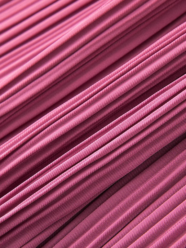 A-Line Loose Elasticity Pleated Solid Color Split-Joint Skirts