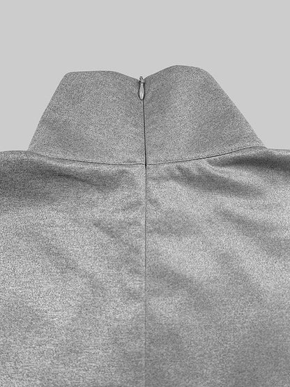 Robe longue ample à manches courtes et col montant, couleur unie 