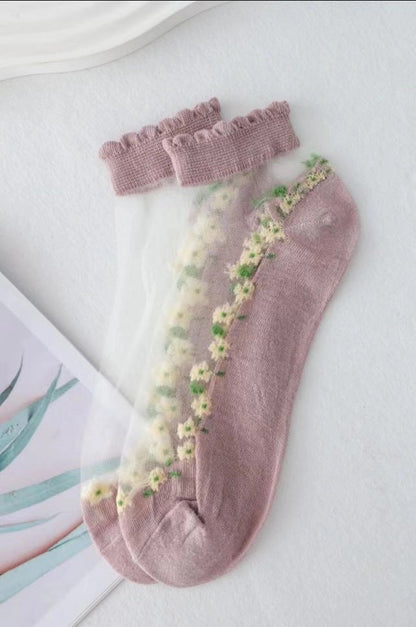 Floral Short Ankle Sheer Socks