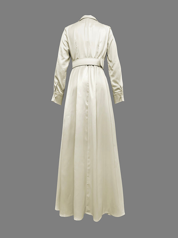 Robe longue ample à manches longues et col cranté, couleur unie, sans ceinture 