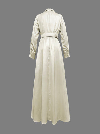 Robe longue ample à manches longues et col cranté, couleur unie, sans ceinture 