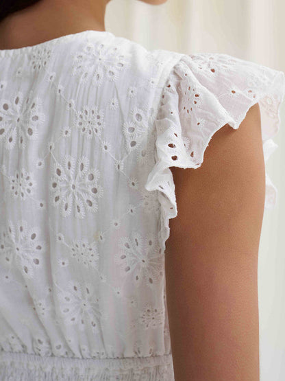 A-Line Loose Elasticity Hollow Pleated Solid Color V-Neck Mini Dresses