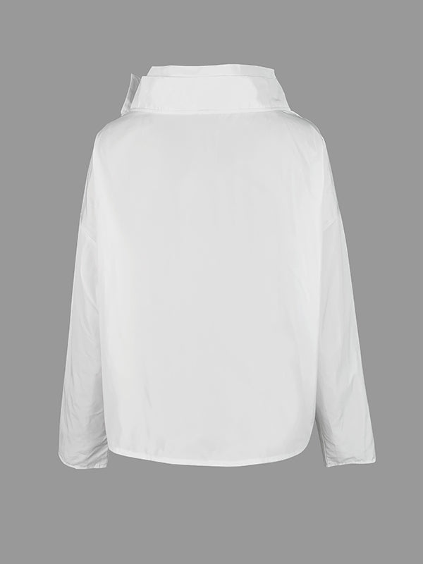 Solid Color Loose Long Sleeves Stand Collar Outerwear Jackets&Coats