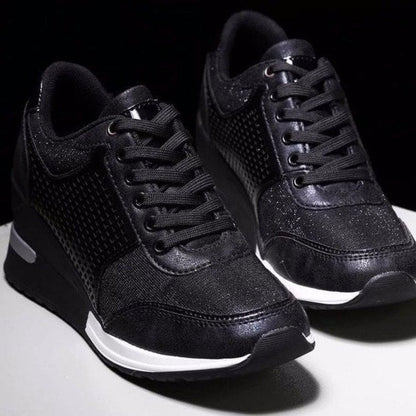 Stella | Women's Hidden Wedge Sneakers Lace Up Glitter Platform