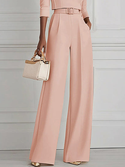 High Waisted Straight Leg Pleated Solid Color Split-Joint Pants Trousers
