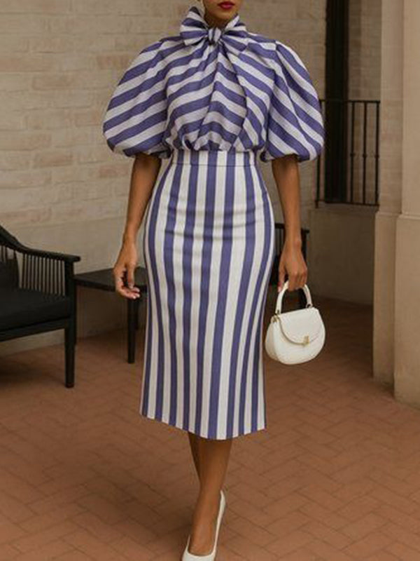 Bodycon Split-Joint Striped Skirts