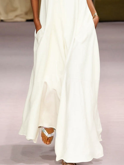 Loose Sleeveless Solid Color Split-Joint Round-Neck Maxi Dresses