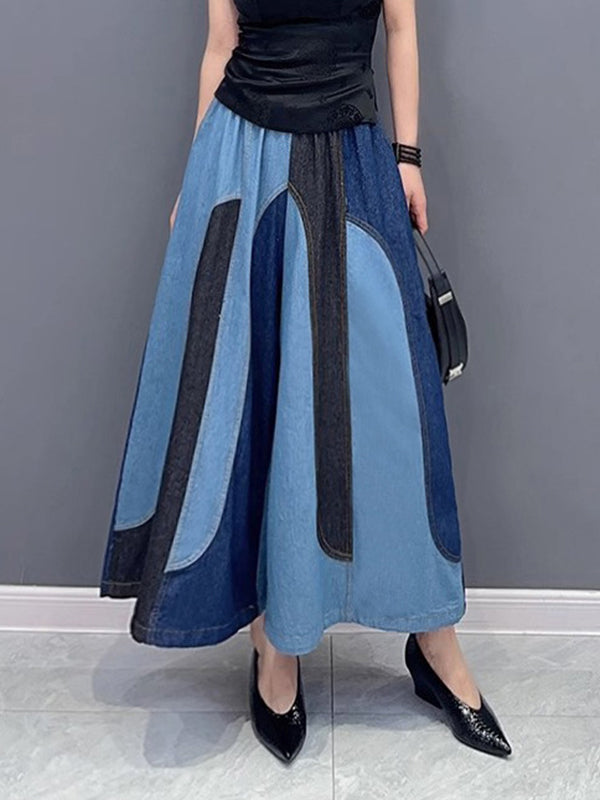 Loose Wide Leg Contrast Color Elasticity Split-Joint Jean Pants Bottoms