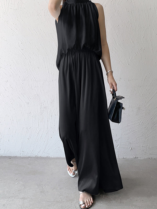 High Waisted Wide Leg Solid Color Casual Pants Bottoms Culotte