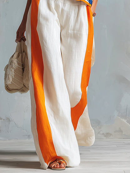 High Waisted Loose Pockets Striped Pants Trousers
