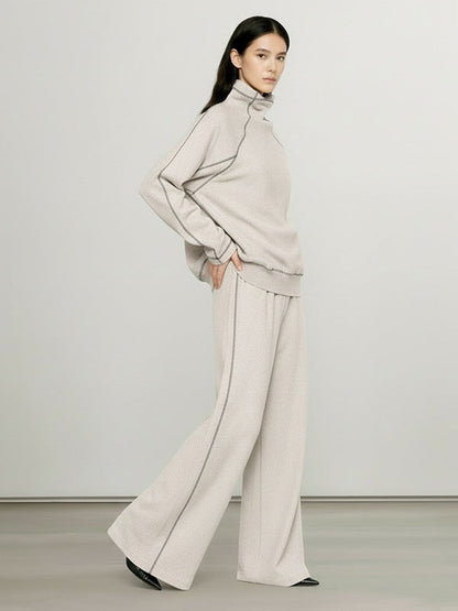 Comfort Long Sleeves Turtleneck Sweatshirts + Drawstring Wide Leg Pants Two Pieces Set