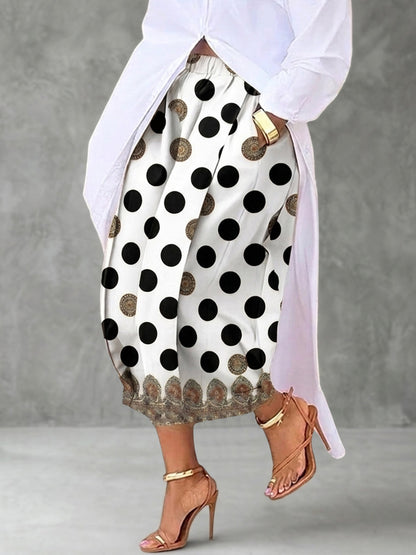 High Waisted Wide Leg Contrast Color Elasticity Pockets Polka-Dot Printed Ninth Pants