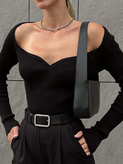 Urban Skinny Solid Color Square-Neck Sweater Tops