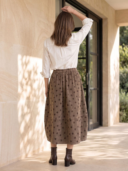 Split-Joint Polka-Dot Pockets Elasticity Drawstring Contrast Color Loose A-line Skirts