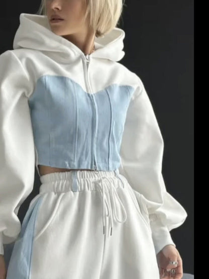 Long Sleeves Loose Split-Joint Zipper Hooded Outerwear