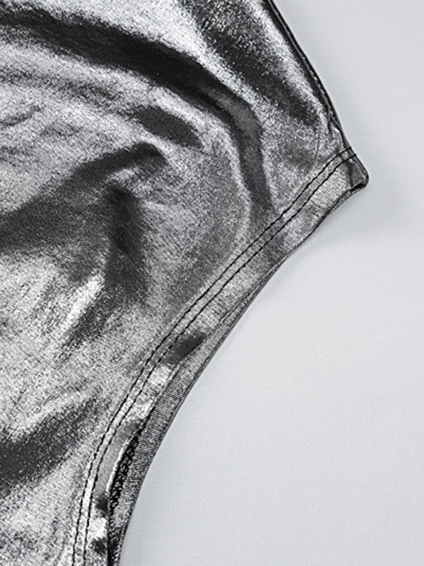 Robe de soirée asymétrique moulante, couleur unie, brillante, fendue, asymétrique, mini-robe 