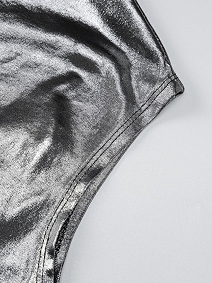 Robe de soirée asymétrique moulante, couleur unie, brillante, fendue, asymétrique, mini-robe 