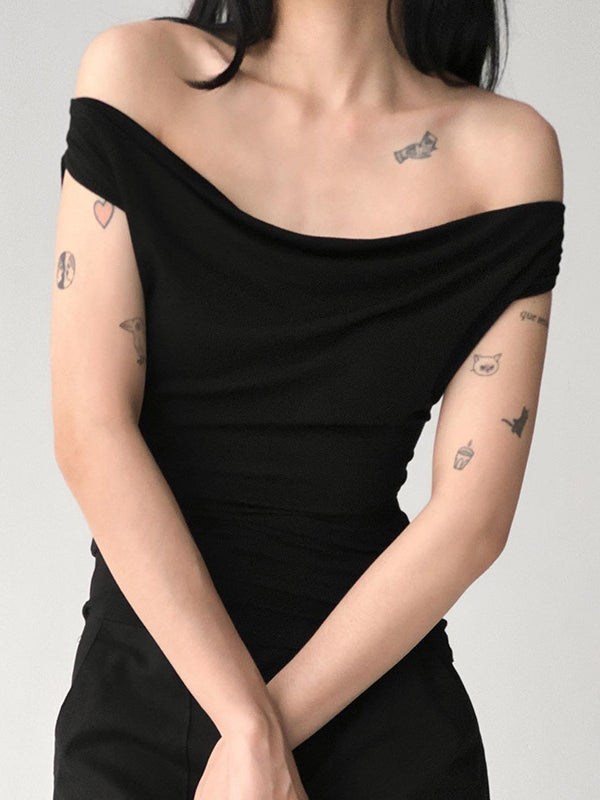 T-shirt ample, moulant, dos nu, à lacets, transparent, couleur unie, fendu, épaules dénudées 