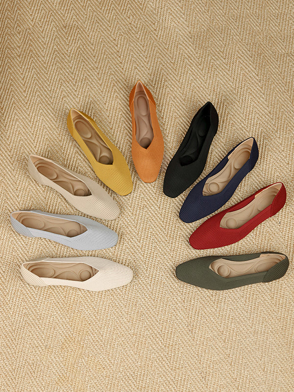 Solid Color Square-Toe Flats Shoes