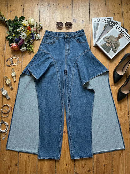 High Waisted Irregularity Solid Color Split-Joint Split-Side Pants