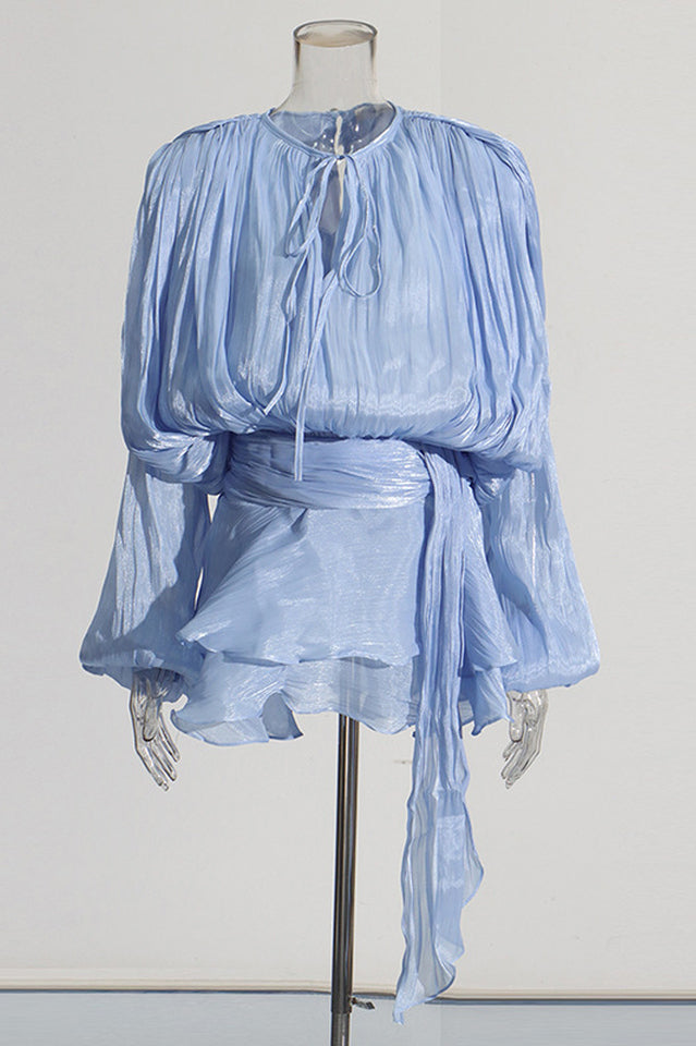 Beryl Pleated Ruffle Hem Mini Dress