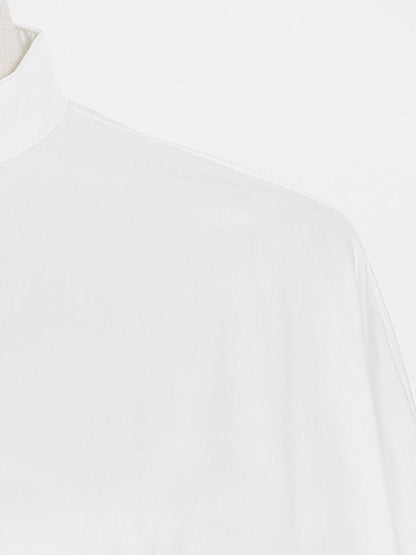 Stylish Loose Long Sleeves Buttoned Falbala Belted Solid Color Stand Collar Blouses&Shirts Tops