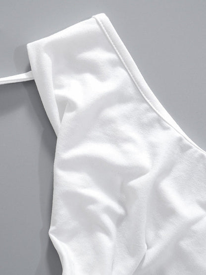 T-shirt ample, moulant, dos nu, à lacets, transparent, couleur unie, fendu, épaules dénudées 