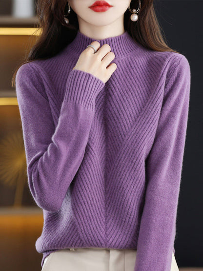 Urban Long Sleeves Solid Color Half Turtleneck Sweater Tops