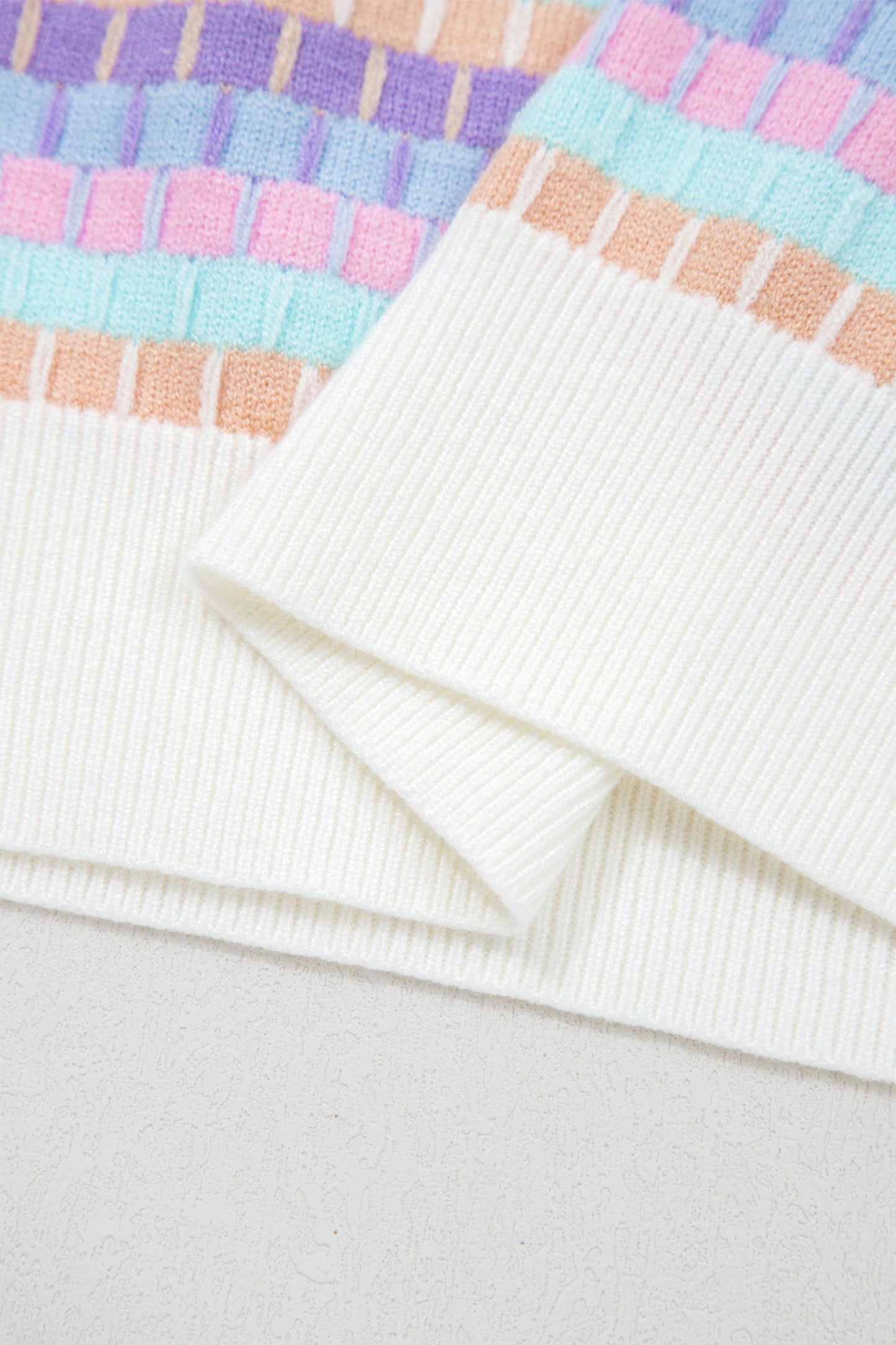 Rose Red Abstract Striped Knit Short Sleeve Sweater